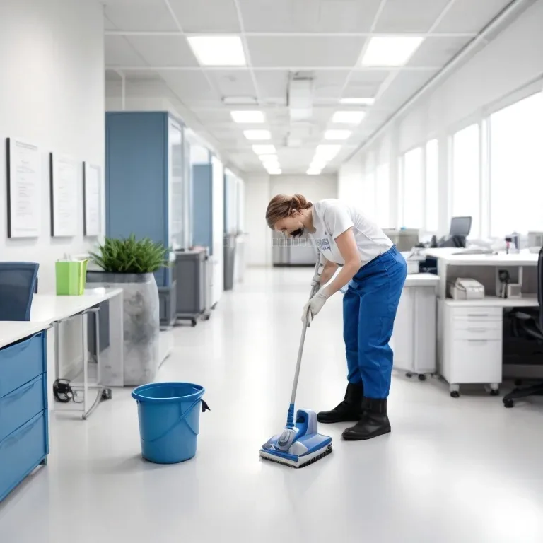 Personal de OfiTopClean realizando limpieza de escritorios y áreas comunes